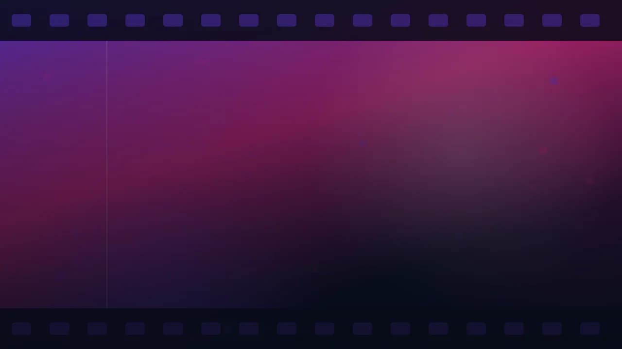 Arte gráfica abstrata do Ciclo Pop nas cores da categoria Filmes: degradê com nebulosas de luz e barras de letterbox com furos de película.