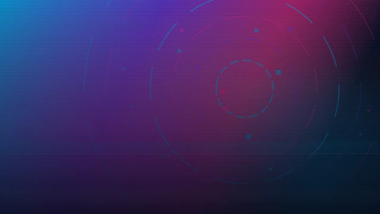 Arte gráfica abstrata do Ciclo Pop: degradê das três cores da marca com anéis concêntricos, malha de pixels e scanlines de tela antiga com uma faixa de tracking.